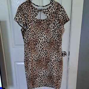 Olivia Matthews Animal Print Shift Dress - Brown Black Cream
